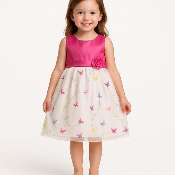 Girls 4T Butterfly Easter Dress – New Horizons – Pink & White Spring Party Dress - Picture 1 of 15